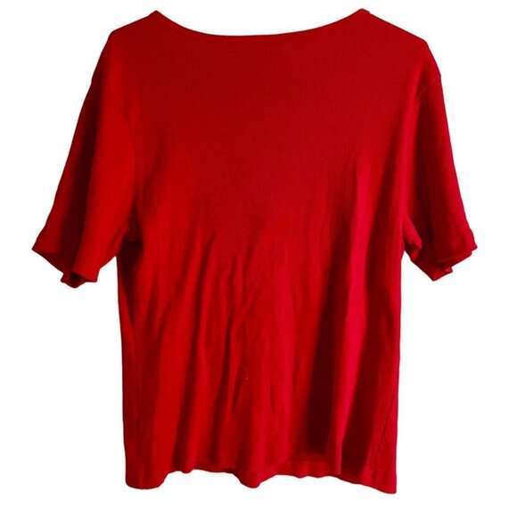 Avenue Red Ribbed Short Sleeve Top with Subtle Sparkle Women's Size 18 20 - Picture 6 of 8